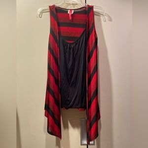 Heart Soul Juniors Size S - Sleeveless Cardigan Tank Attached Striped Black/Red